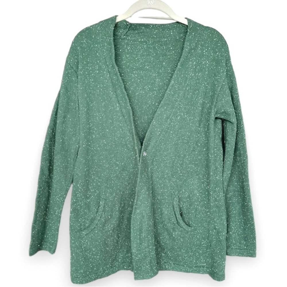 J. Jill Green Speckled Angora Blend Cardigan Women’s Size Medium Spring Coastal